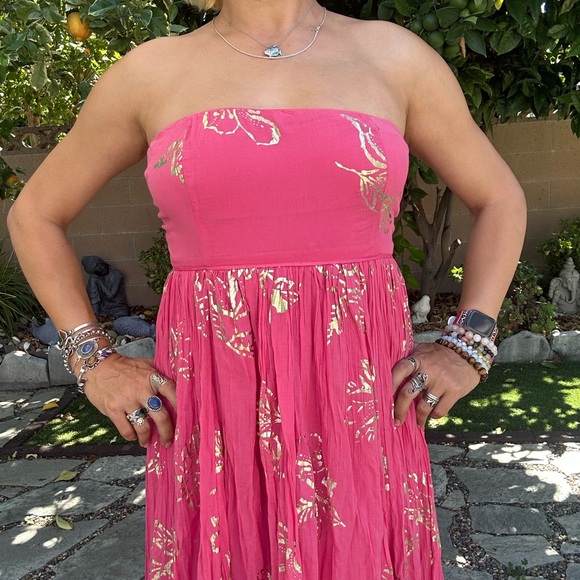 Free People Baja Babe midi dress in hot pink combo - Picture 12 of 13